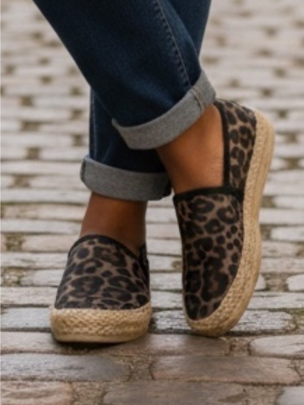 Esprit Leopard Print Espadrille Slip-Ons in Brown and Black SZ 7.5